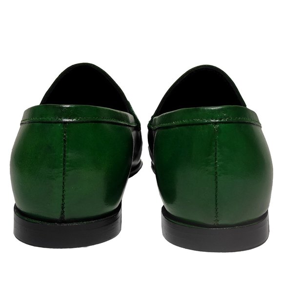 Bashwood Handmade Green Leather Loafers For Men display picture 1